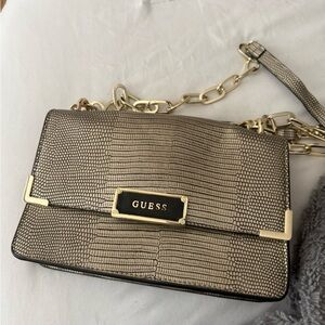 GUESS Gold Lizard-Embossed Chain Crossbody Bag